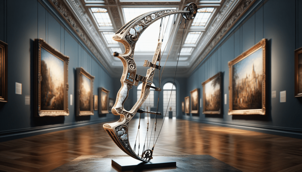 Рекурсивный лук - A photorealistic 16 9 image of an artistic recurve bow with ornate designs, blending traditional craftsmanship with artistic flair. This recurve bow i.png